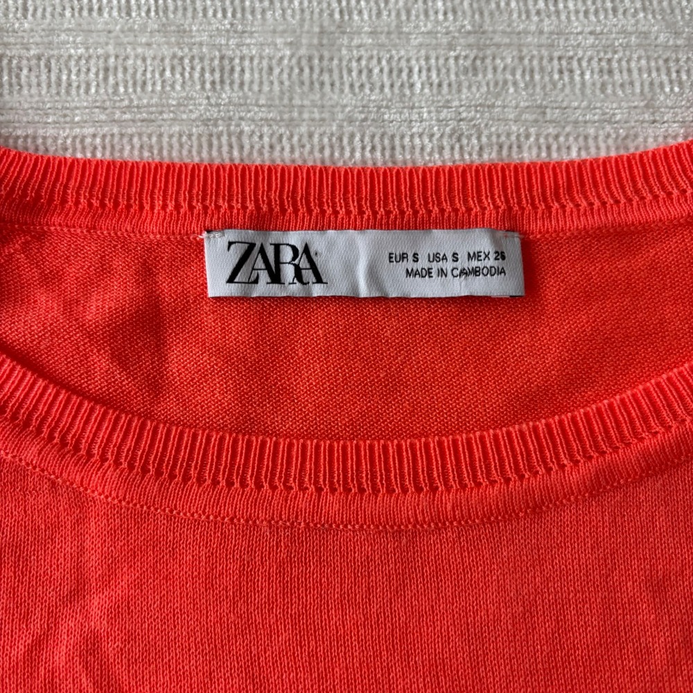 Zara Women Neon Coral Orange Raglan Knit Sweater Viscose Blend Size S Pullover - Picture 4 of 9